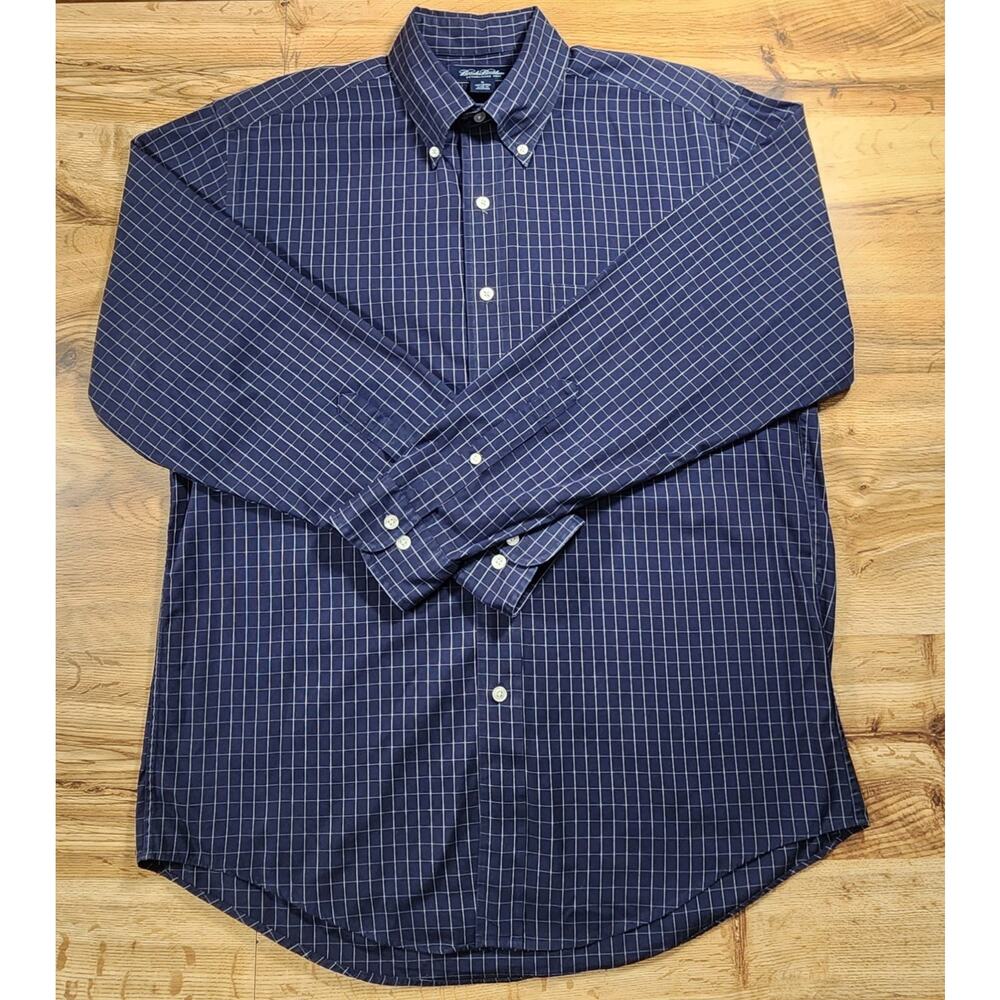 Brooks Brothers Shirt Size M Plaid 100% Cotton Button-up‎ Long Sleeve Navy